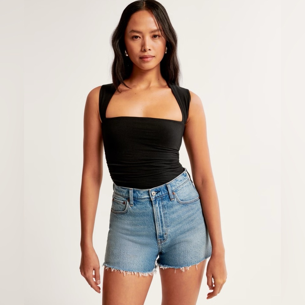 Abercrombie & Fitch Cotton-Blend Seamless Fabric Ruched Portrait Bodysuit